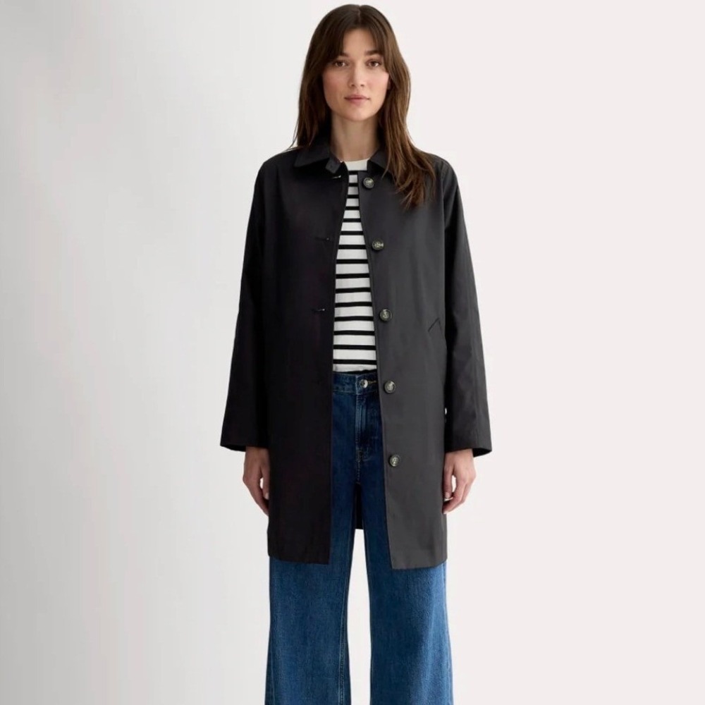 Everlane Mac Coat Black Classic Trench Jacket XXS Minimalist Preppy Quiet Luxury